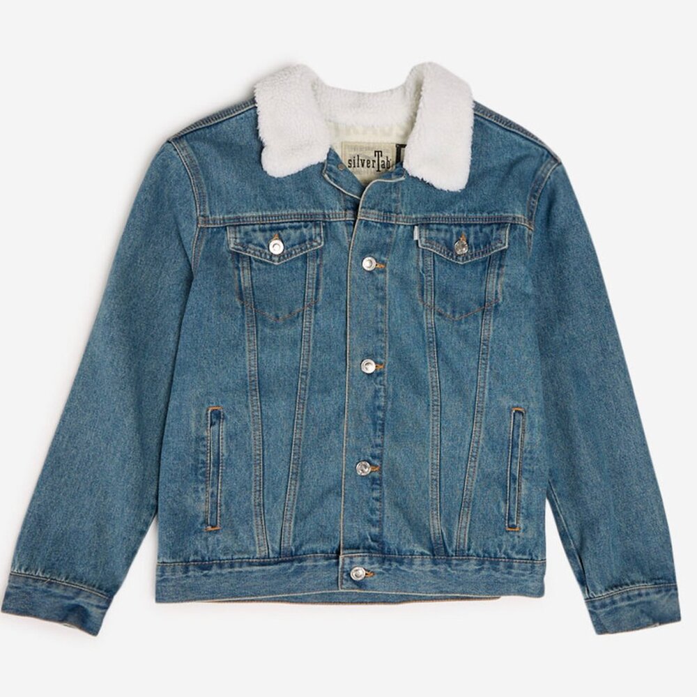 Levi’s Jacket Silver Tab Denim Trucker Sherpa Collar NWT YL